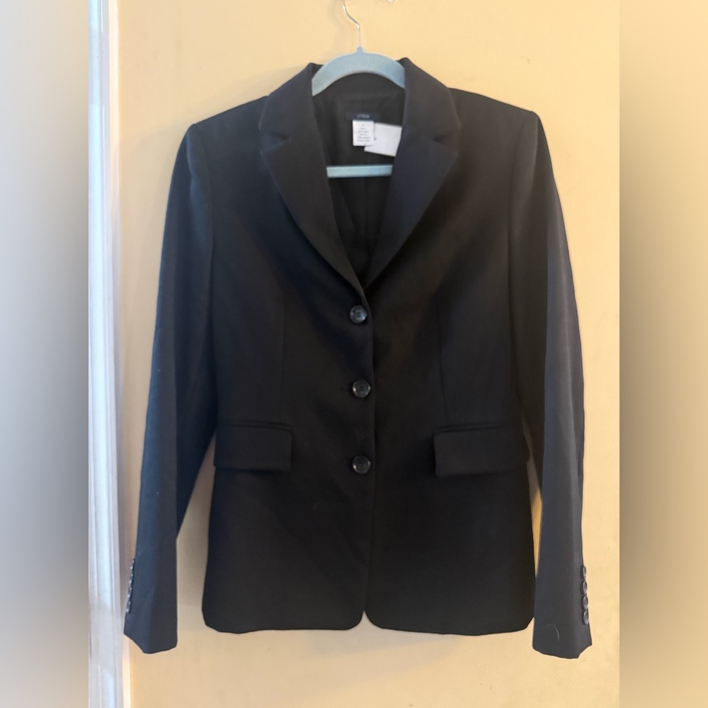 J. Crew women's black wool blazer with three buttons, size 4
